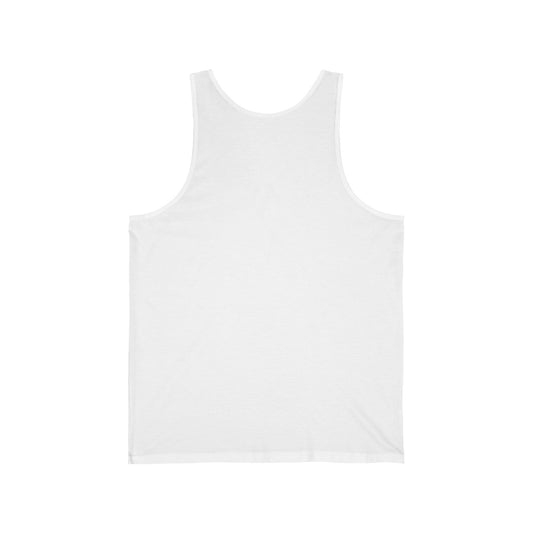 a back view of a white unisex tank top