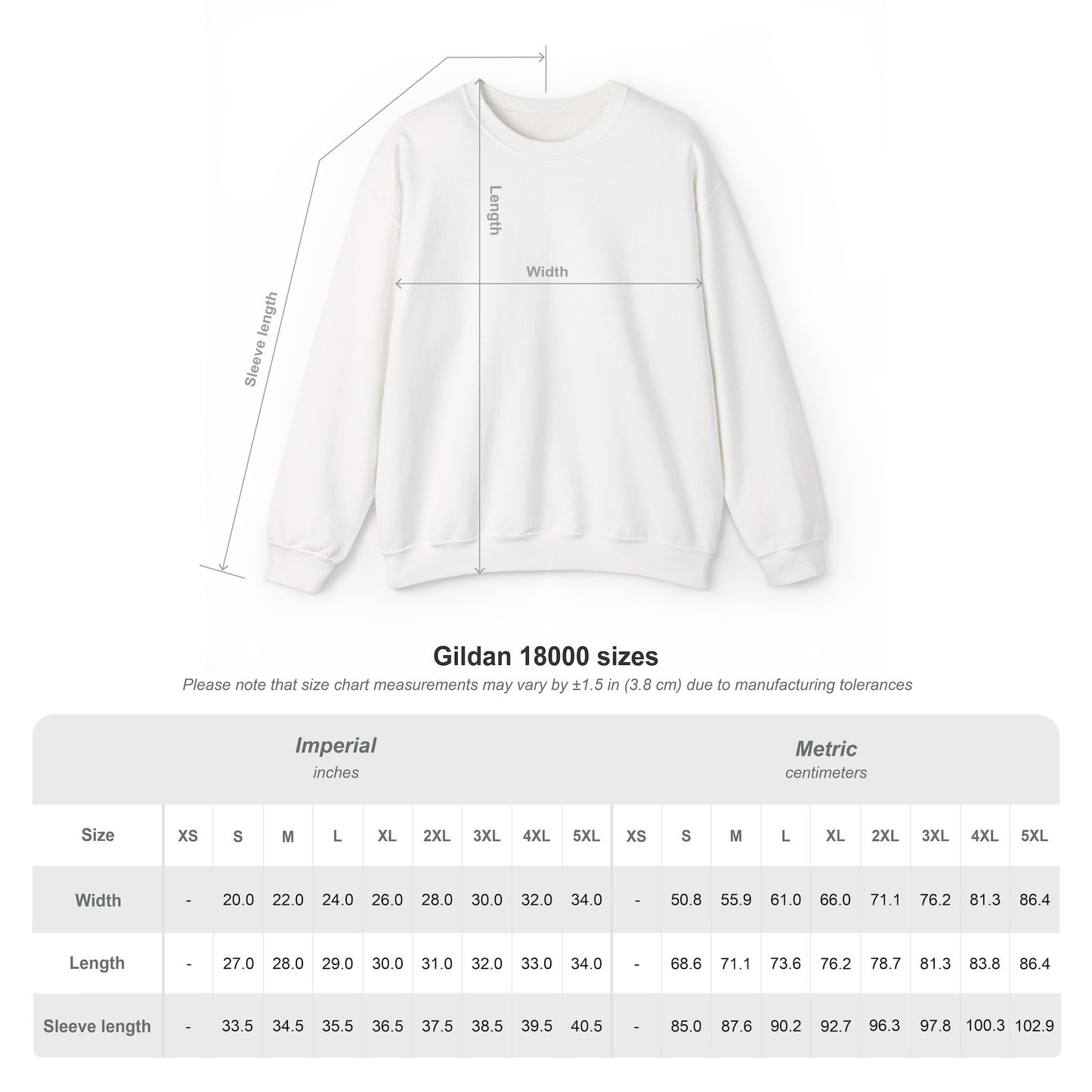 A Gildan 18000 size chart