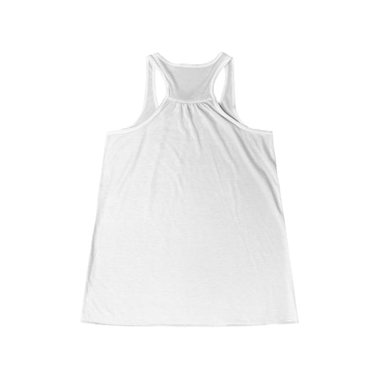 the backside of a white racerback women's  tank top