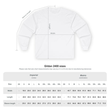 A Gildan 2400 size chart with imperial and metric measurements