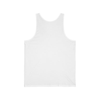 a back view of a white unisex tank top
